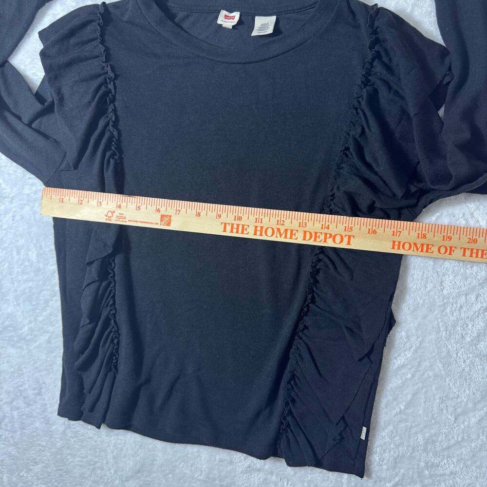 Levi's Black Ruffle Long Sleeve Top Women's XS Crewneck Pullover Sweatshirt - Picture 5 of 7